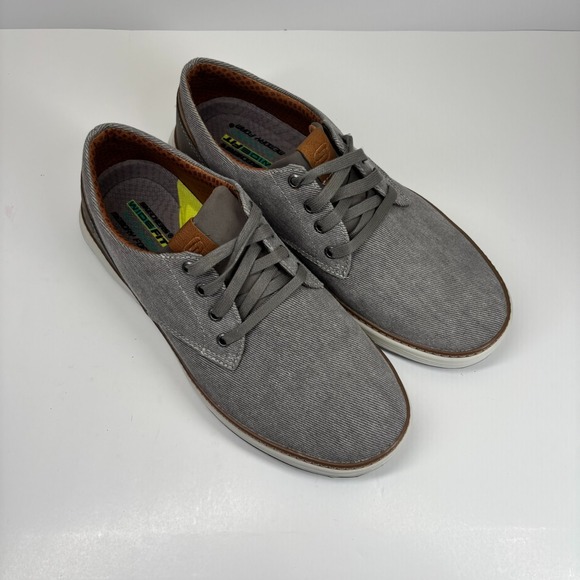 Skechers Moreno Ederson Men's US 10.5W Taupe Grey Canvas Wide Oxford Shoes 65981 - Picture 14 of 16